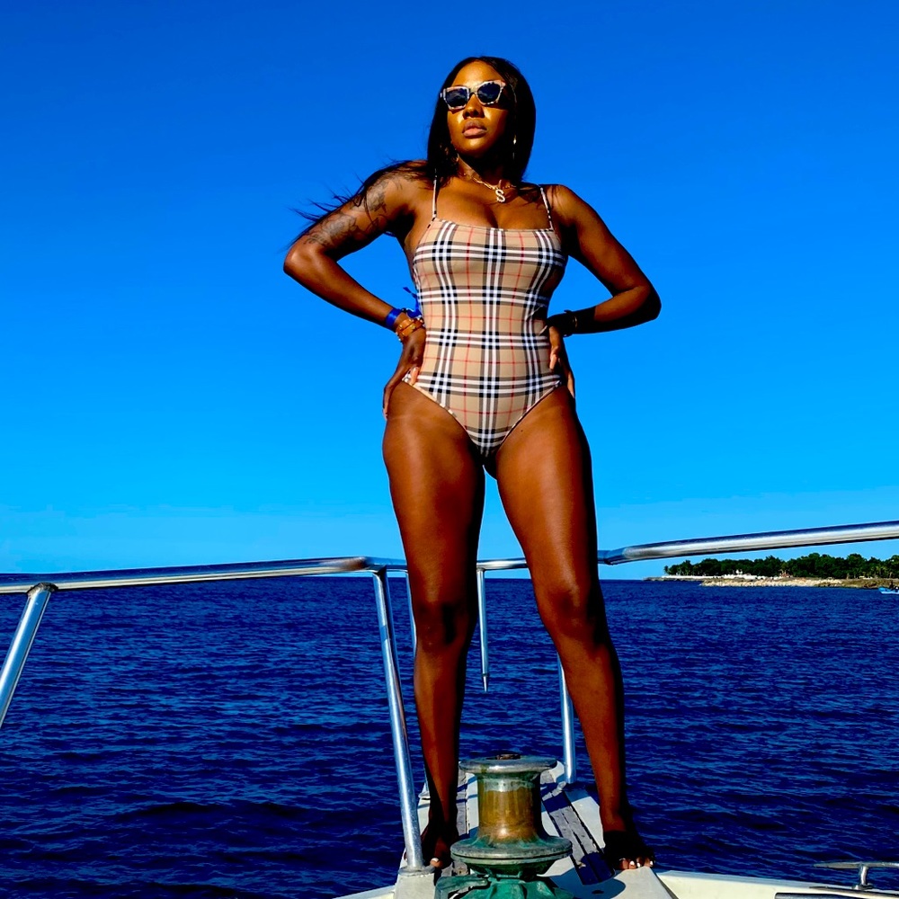 Burberry swimsuit only worn once for this shoot